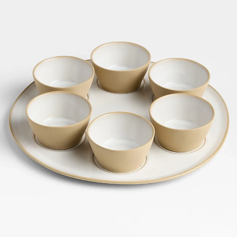 New! Crate&Barrel Stoneware Platter with Six Mini Bowls (7-pc) LIMITED EDITION